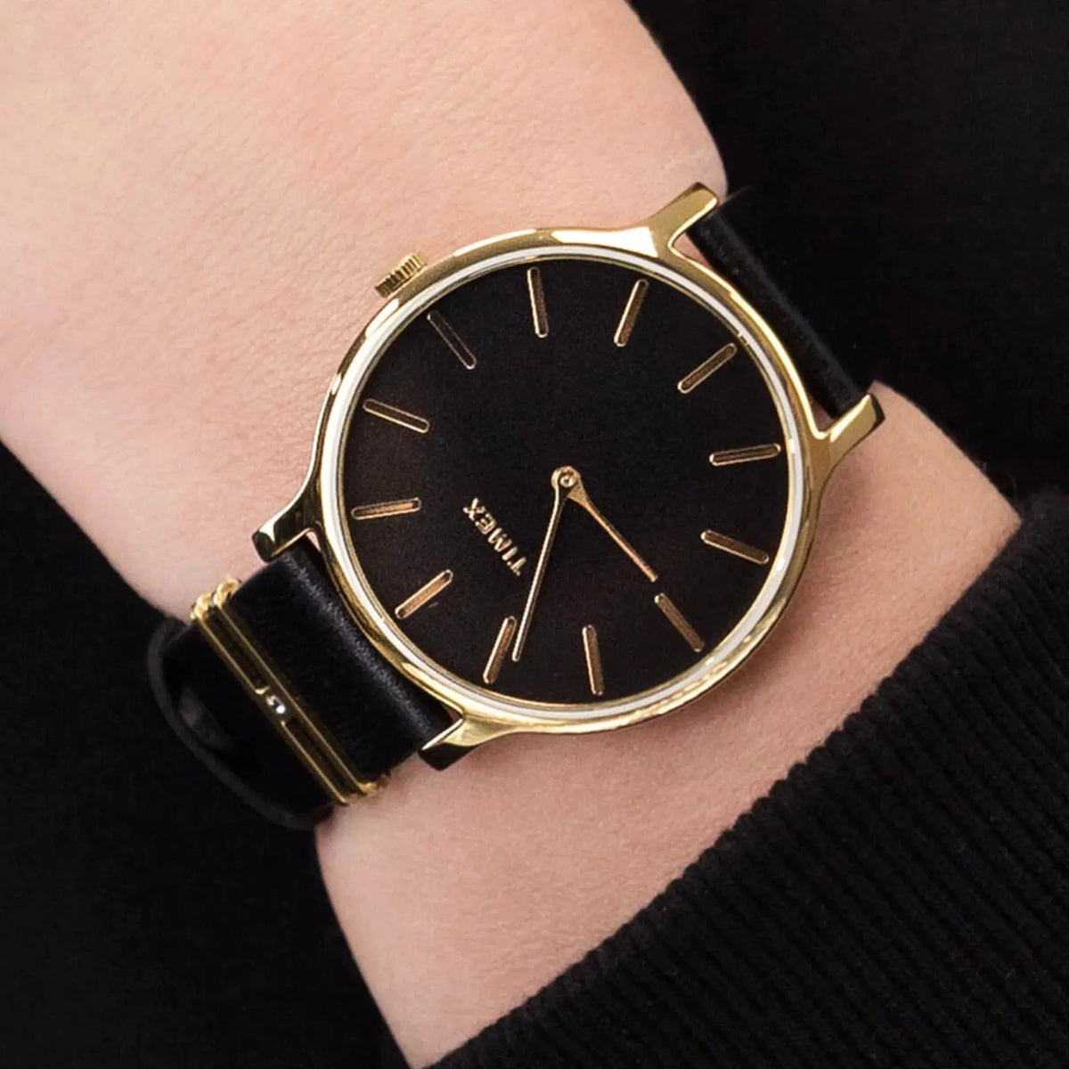Timex Women's Black Leather Watch, Black Dial | Tw2t45300 by TIMEX