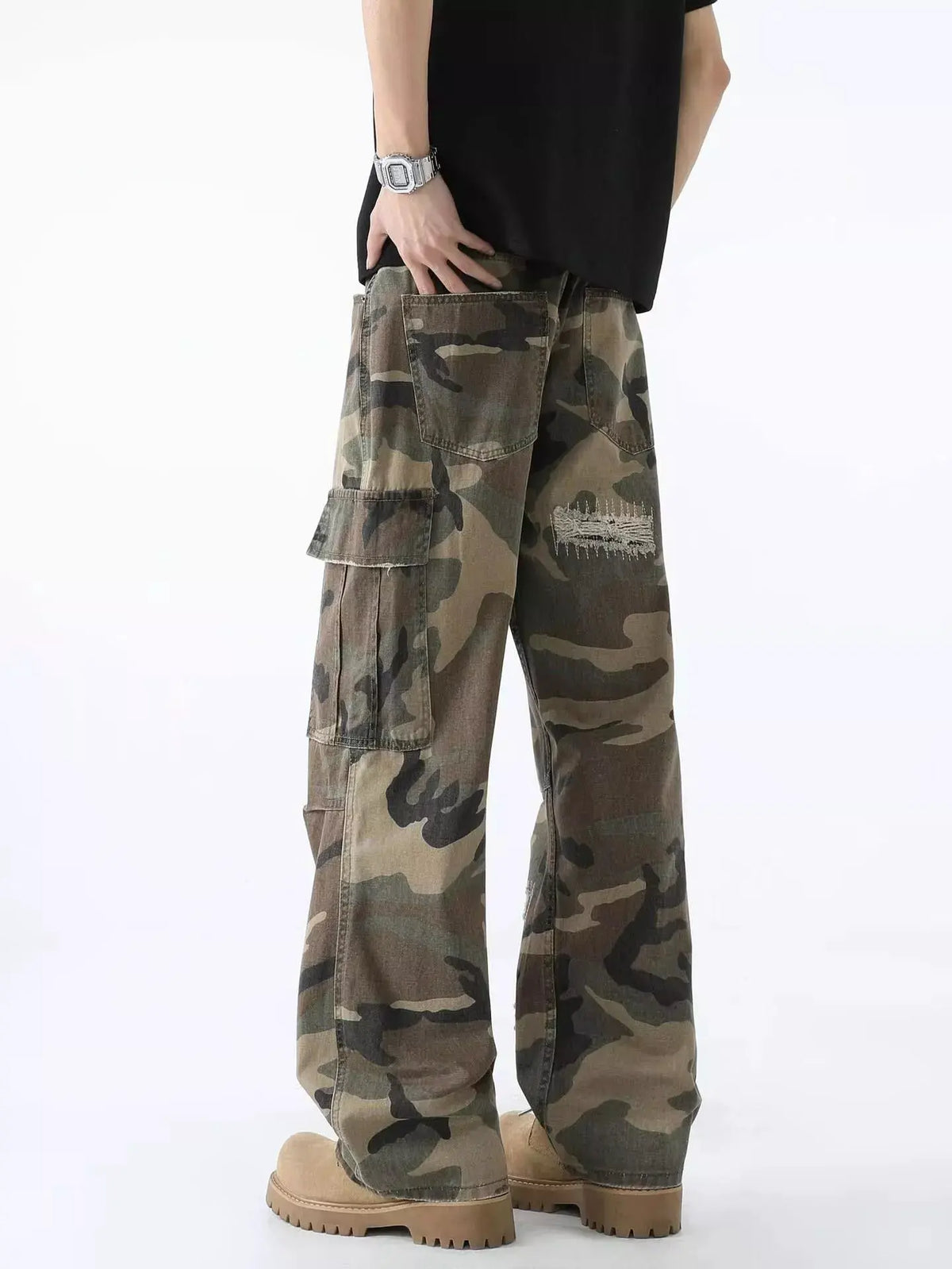 Men's Full Size Distressed Camouflage Wide Leg Jeans Plus Size by Partner Label