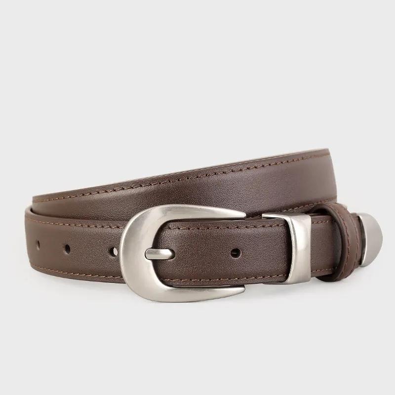 Classic Leather Belt with Silver Buckle by Trendsi