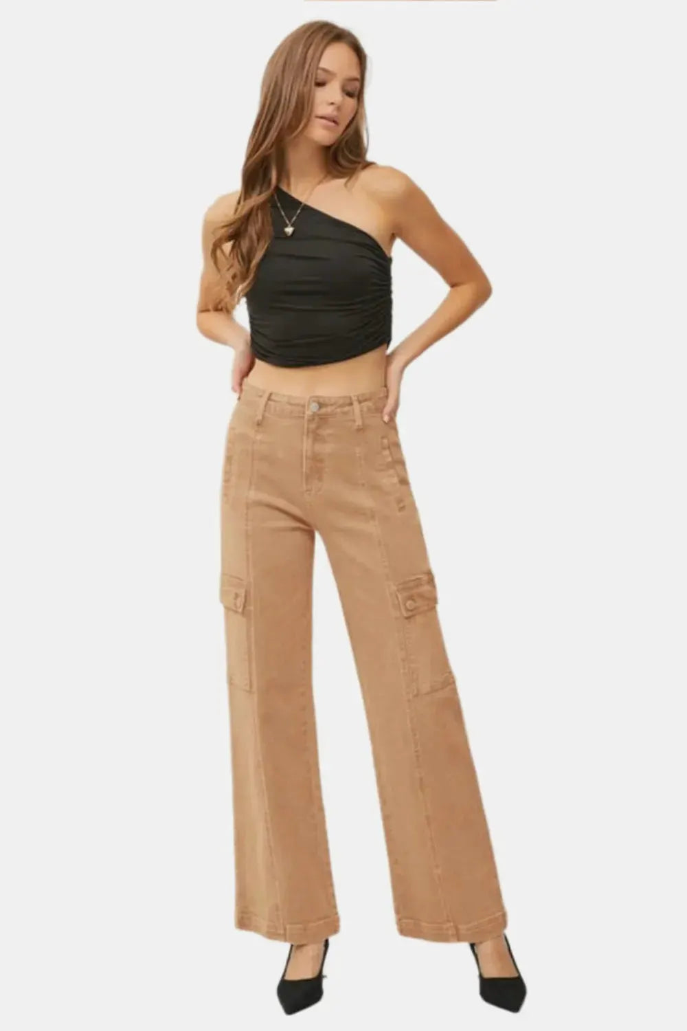 RISEN Full Size High Rise Wide Leg Cargo Jeans by RISEN