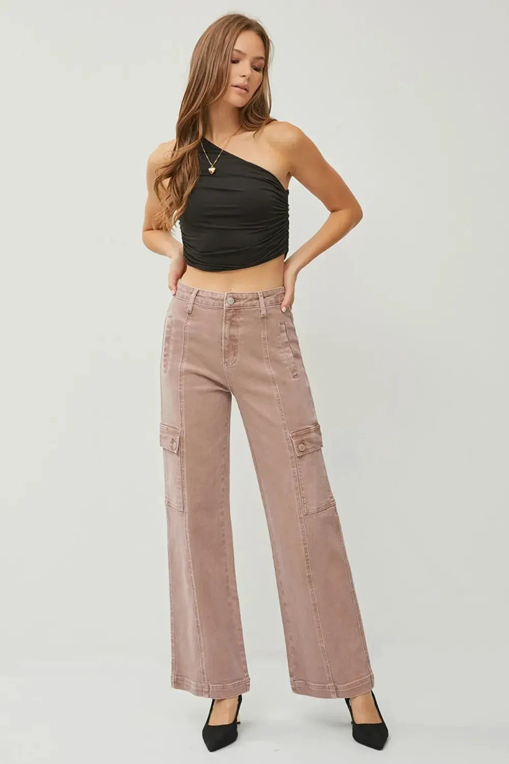 RISEN Full Size High Rise Wide Leg Cargo Jeans by RISEN