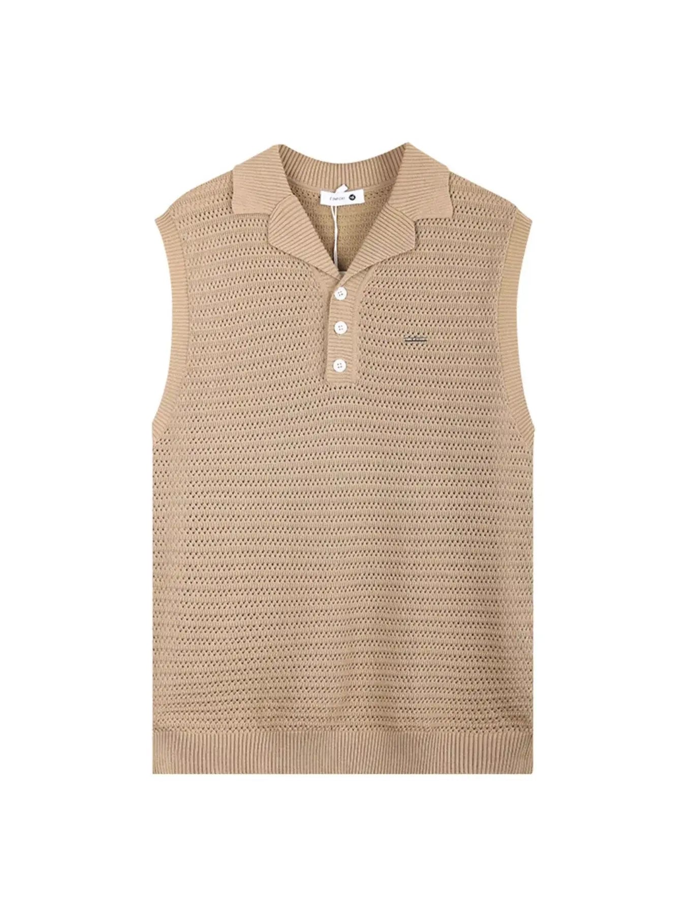 Men's Plus Size Breathable Knit Polo Collar Tank by Trendsi