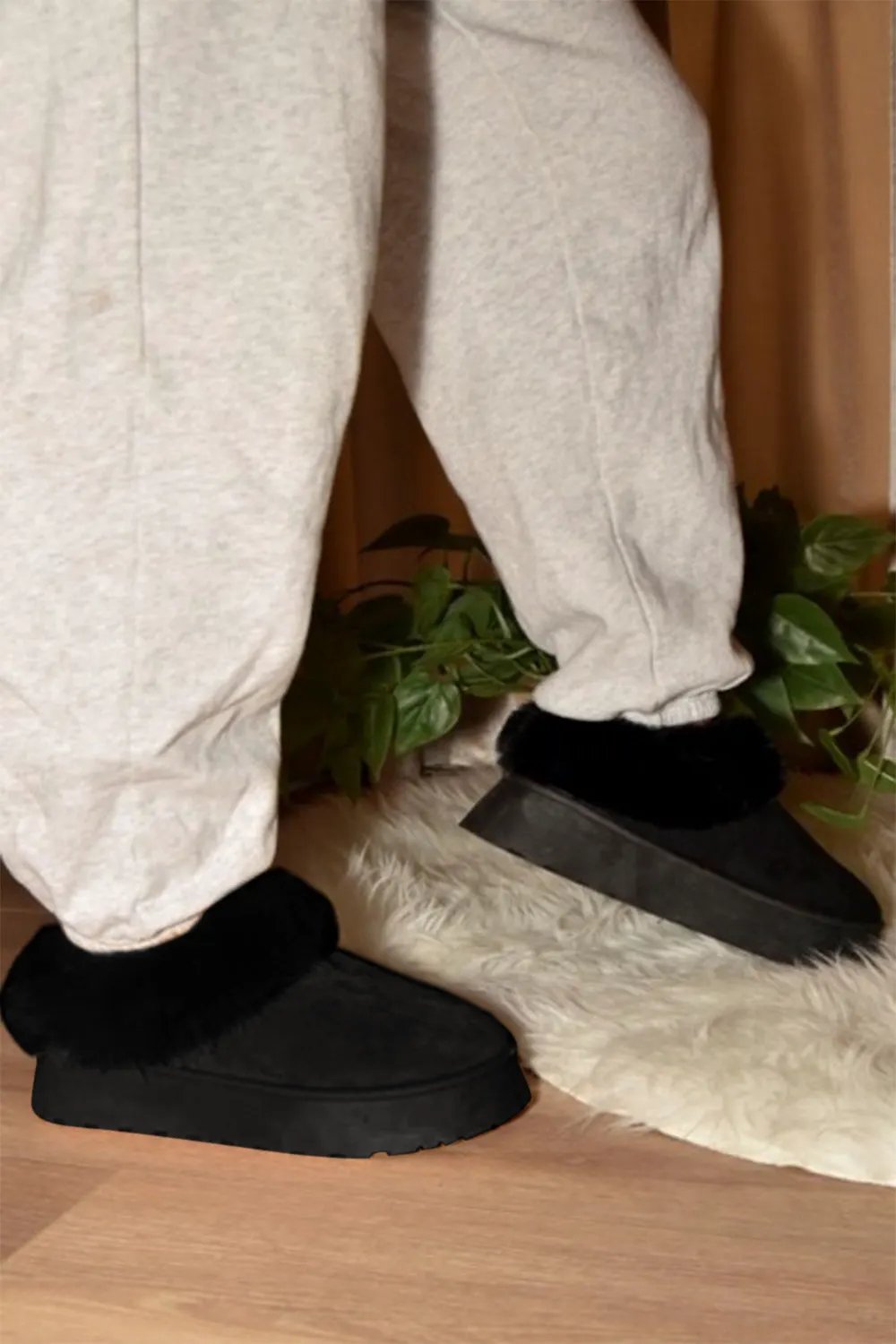 WILD DIVA Faux-Fur Platform Slip On Booties by WILD DIVA