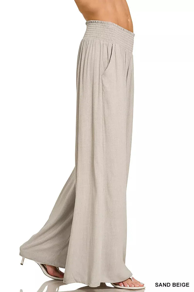 Zenana Smocked Waistband Wide Leg Lounge Pants by Zenana