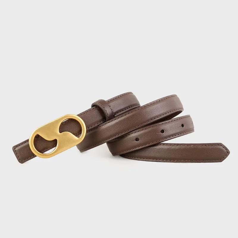 Leather Belt with Golden Buckle by Trendsi