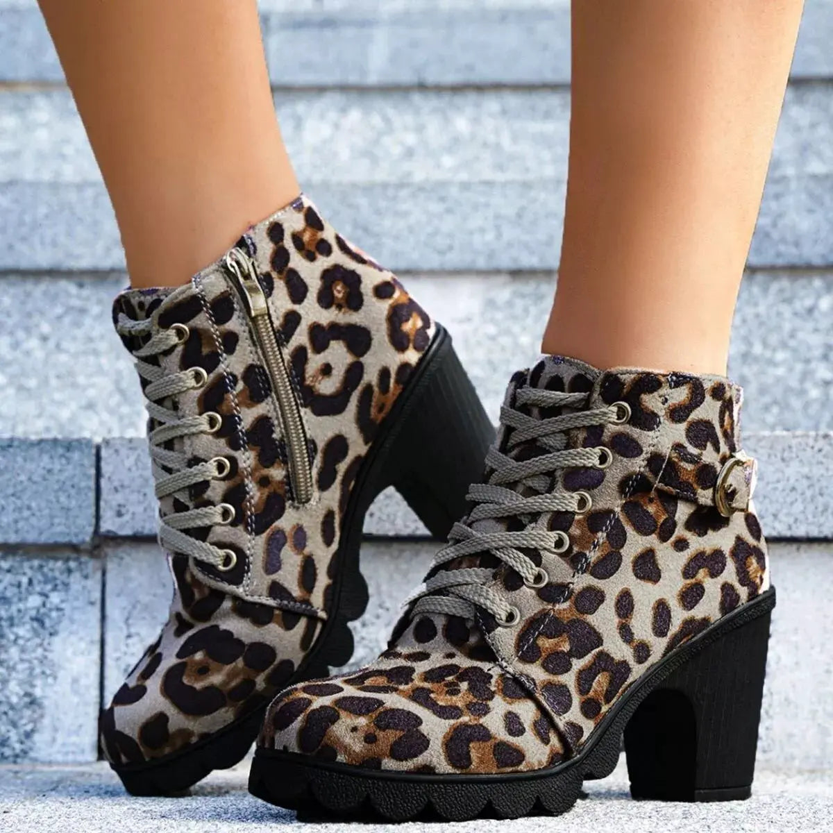 Lace Up Block Heels Boots by Partner Label