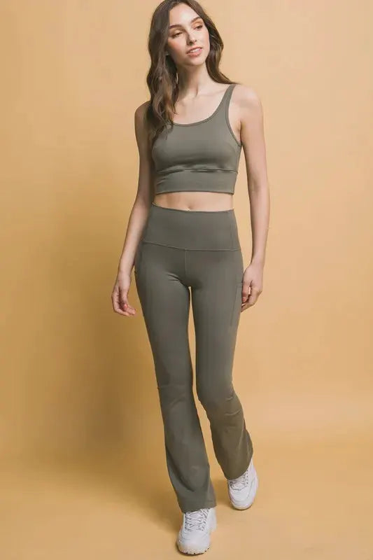Love Tree High Waist Flare Active Leggings with Side Pockets by Partner Label