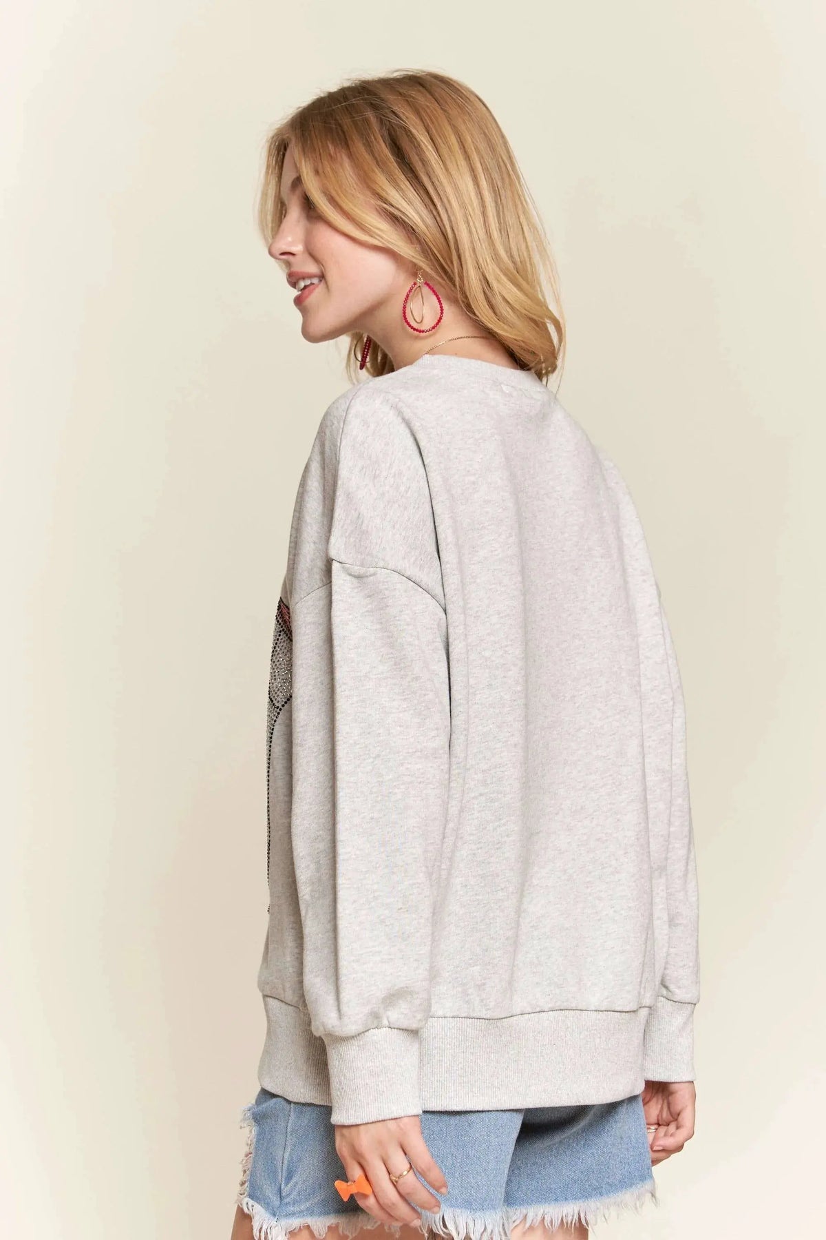 ADORA Rhinestone Accent Casual Sweatshirt by Partner Label