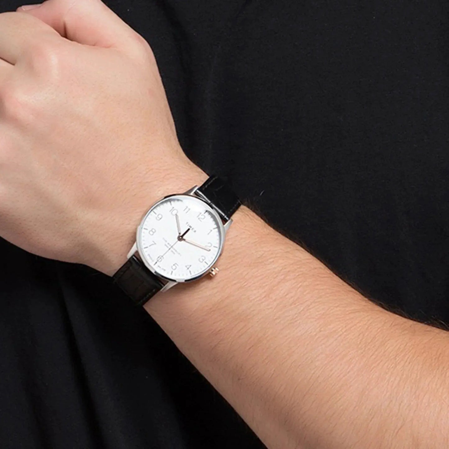 Timex Men's Black Leather Watch, White Dial | Tw2r71300 by TIMEX