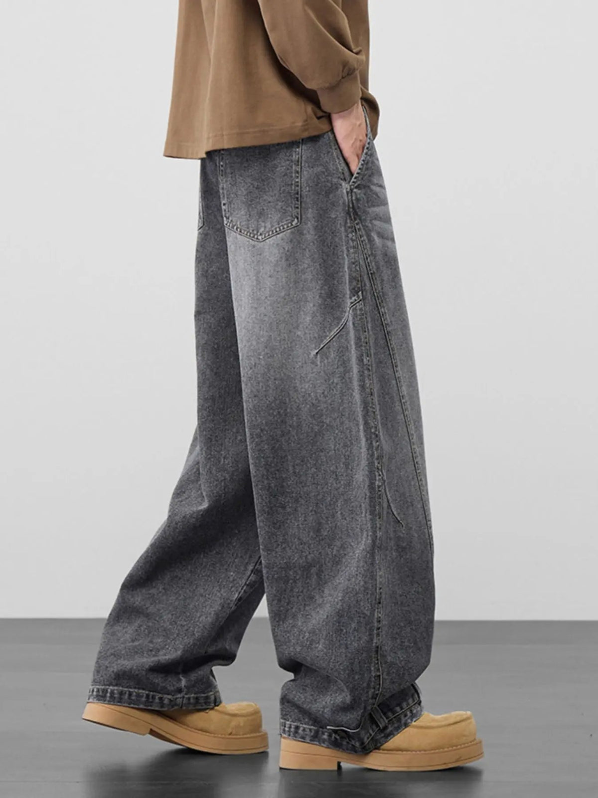 Men's Plus Size Wide Leg Vintage Wash Jeans by Partner Label