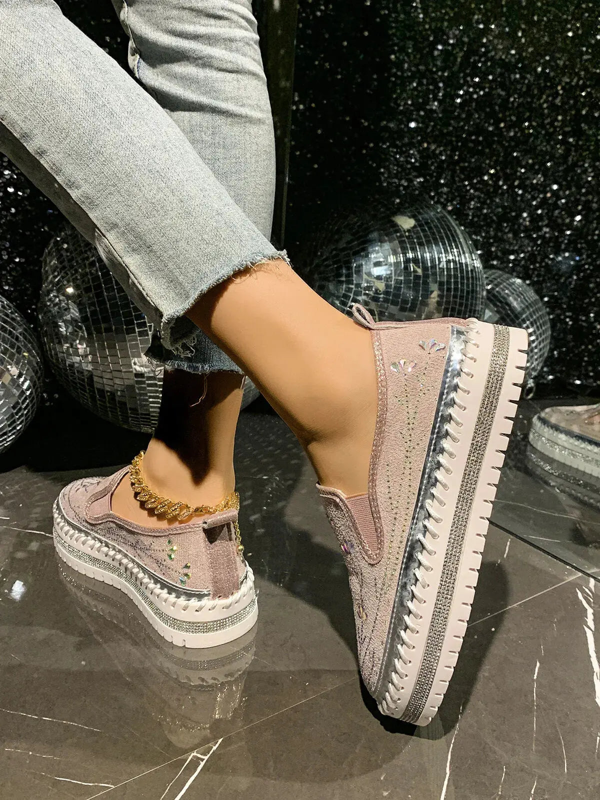Rhinestone Embellished Platform Loafers by Partner Label