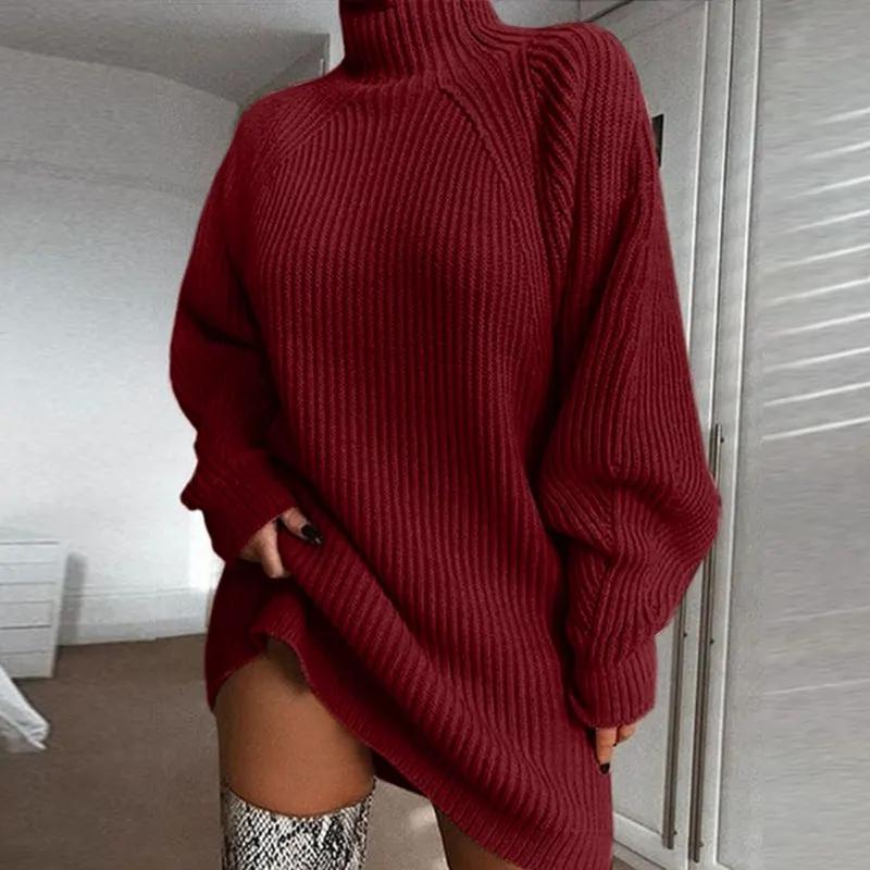 Solid Turtleneck Long Sweater Winter Warm Women Sweater Dress by Maiden-Art