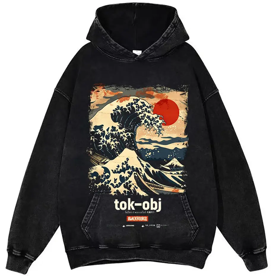 Tokyo Shibuya Wave Graphic T Shirt Men Black Cotton Summer Tee by Vimost Shop