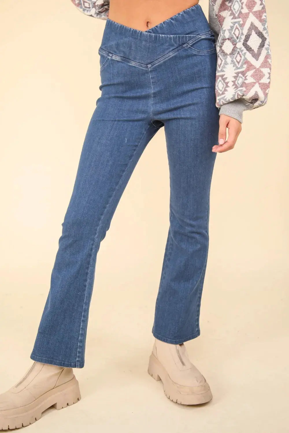 VERY J Washed Denim Stretchy Crossover Waist Leggings by Very J