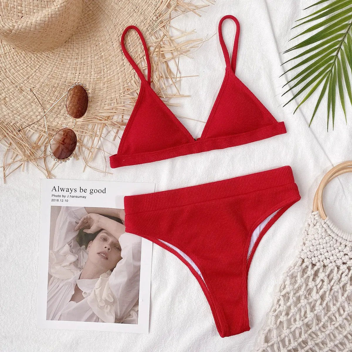 Spaghetti Strap Ribbed Bikini Set by Partner Label