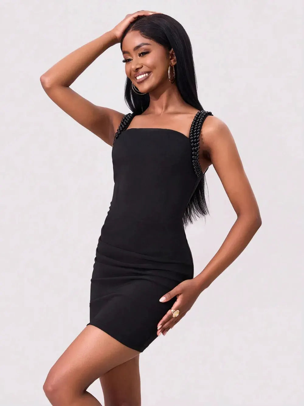 Bead Trim Wide Strap Wrap Dress by Partner Label