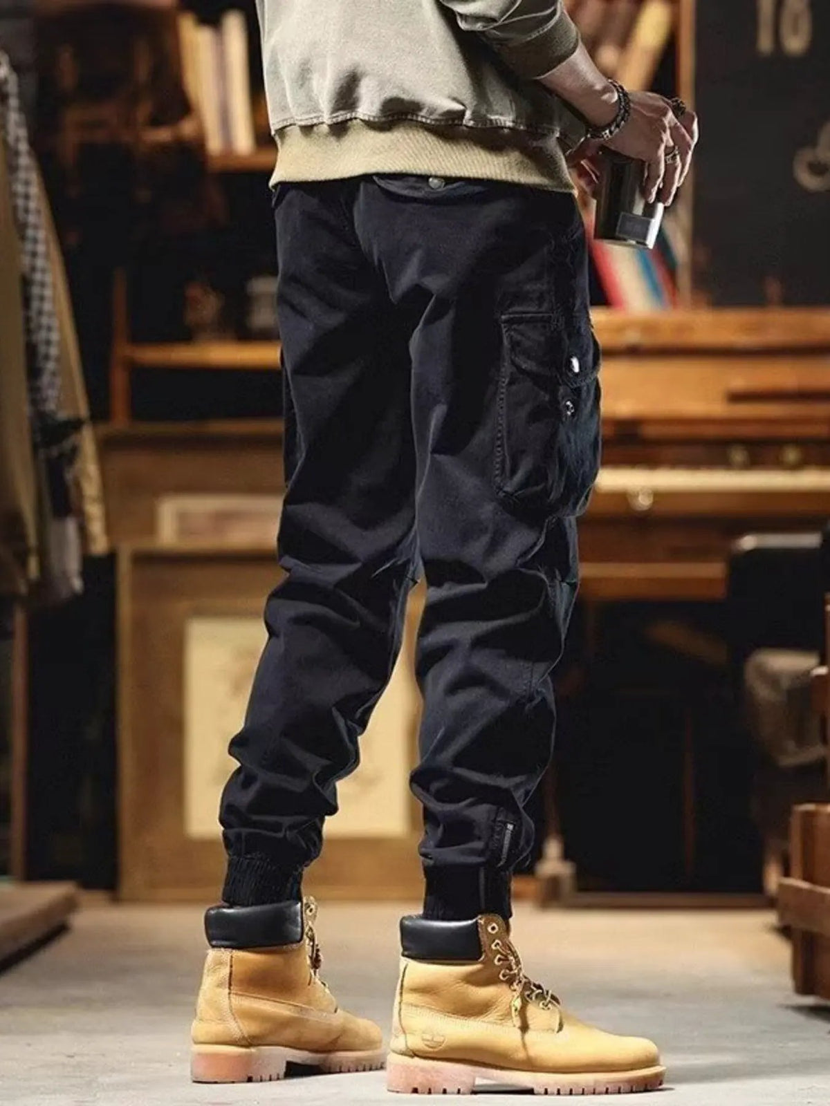 Men's Plus Size Casual Cargo Pants with Elastic Cuff by Partner Label