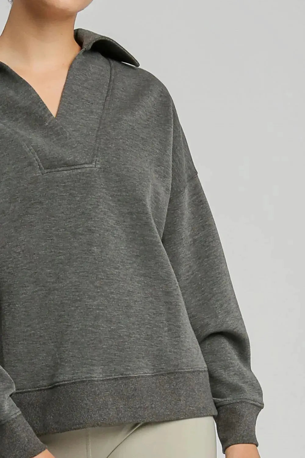 Umgee Johnny Collar Dropped Shoulder Sweatshirt by Oh