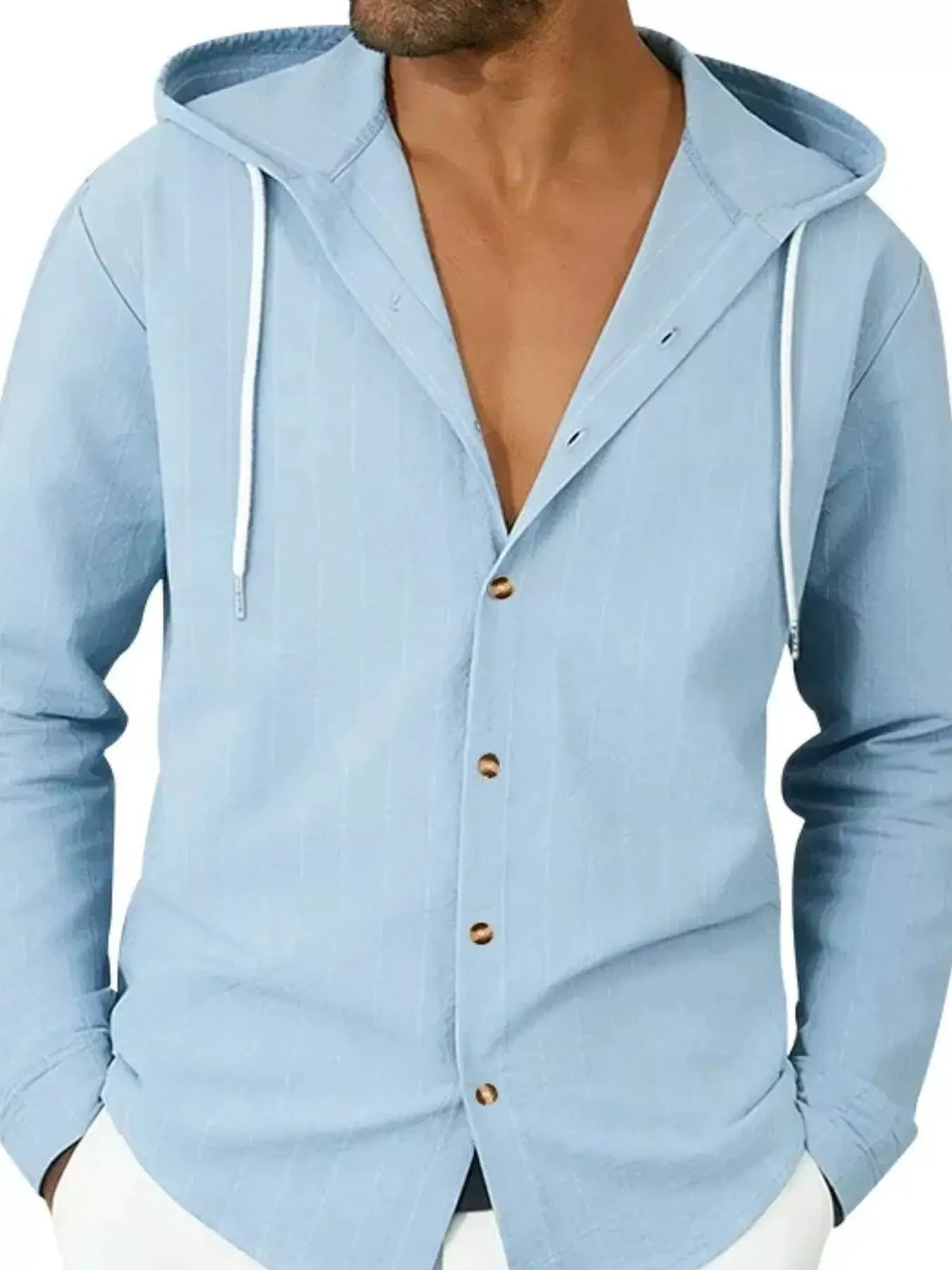 Men's Full Size Drawstring Hooded Button Up Shirt Plus Size by Trendsi