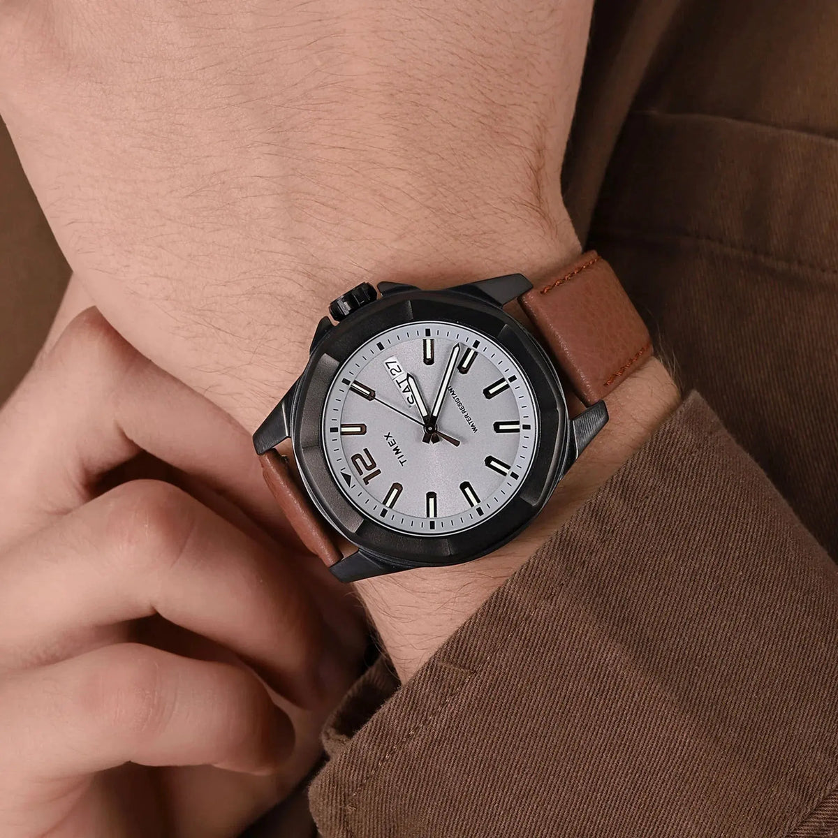 Timex Men's Brown Leather Watch, Gray Dial | Tw2u82200 by TIMEX