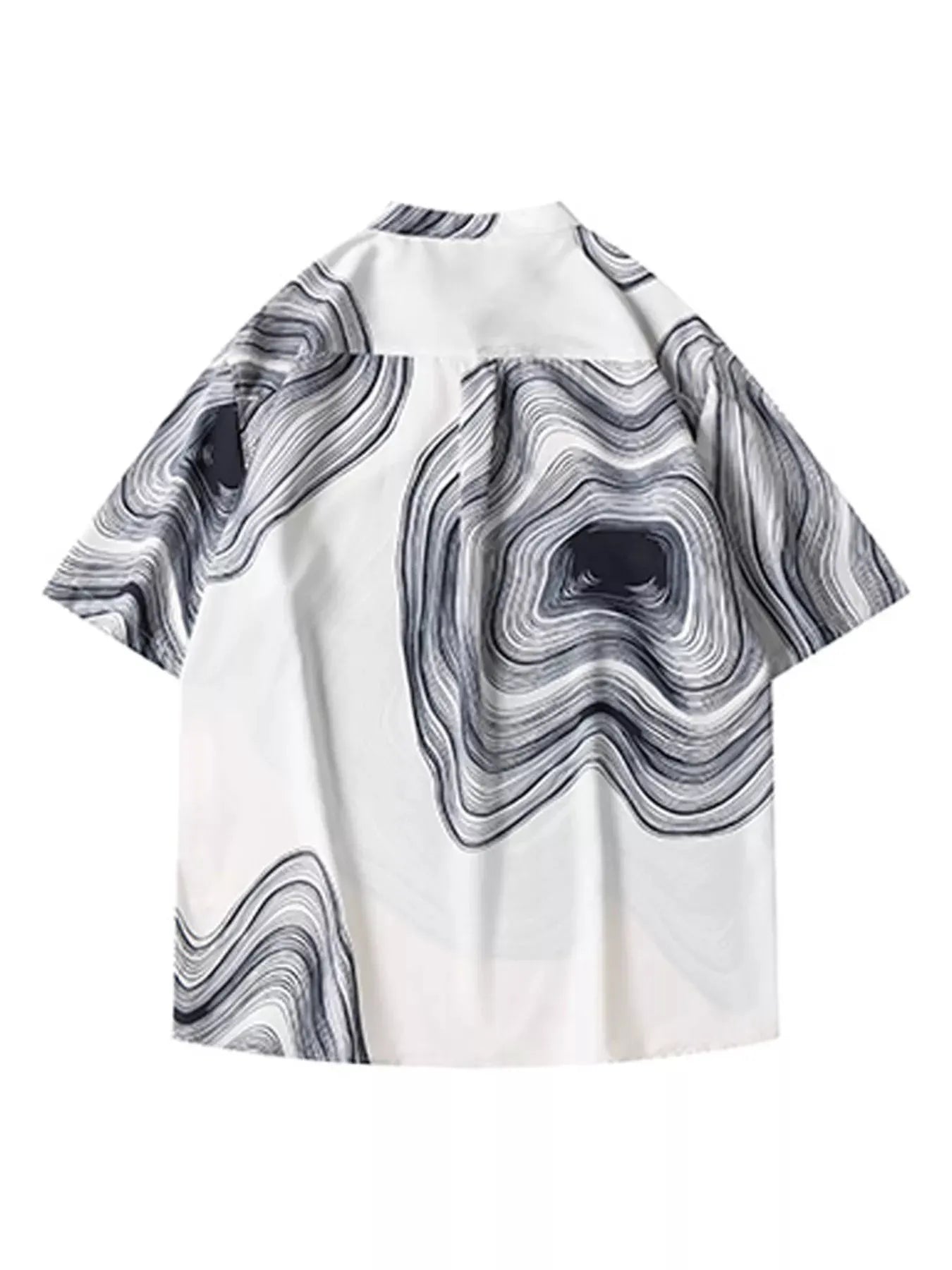 Men's Plus Size Abstract Wave Print Short Sleeve Blouse by Trendsi