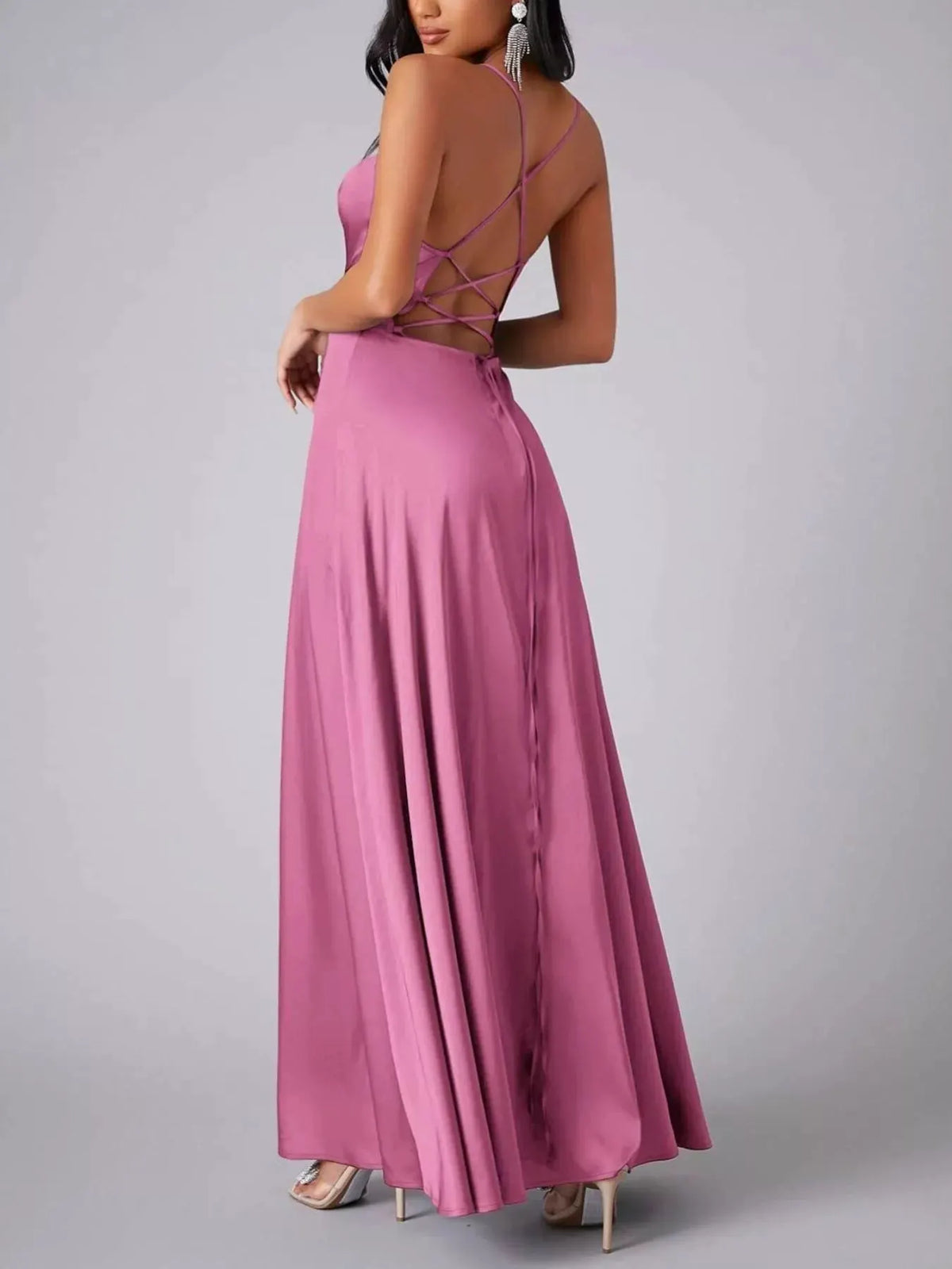 Lace Up Back Split Maxi Dress by Partner Label