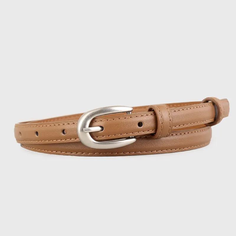 Leather Skinny Belt with Silver Buckle by Trendsi
