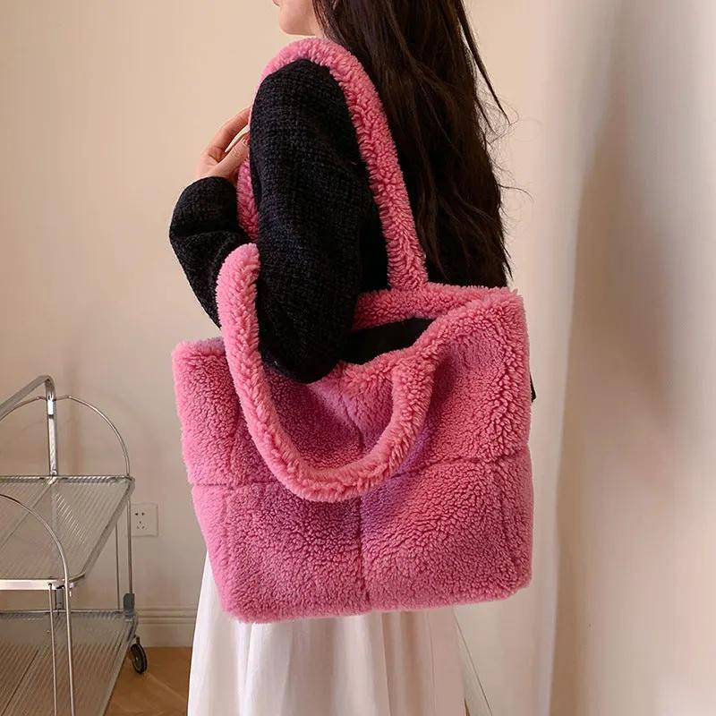 Women's Designer Luxury Plush Bag Winter Fashion Cute Tote Handbags Large Capacity Portable Single Shoulder Furry Bags by Maiden-Art