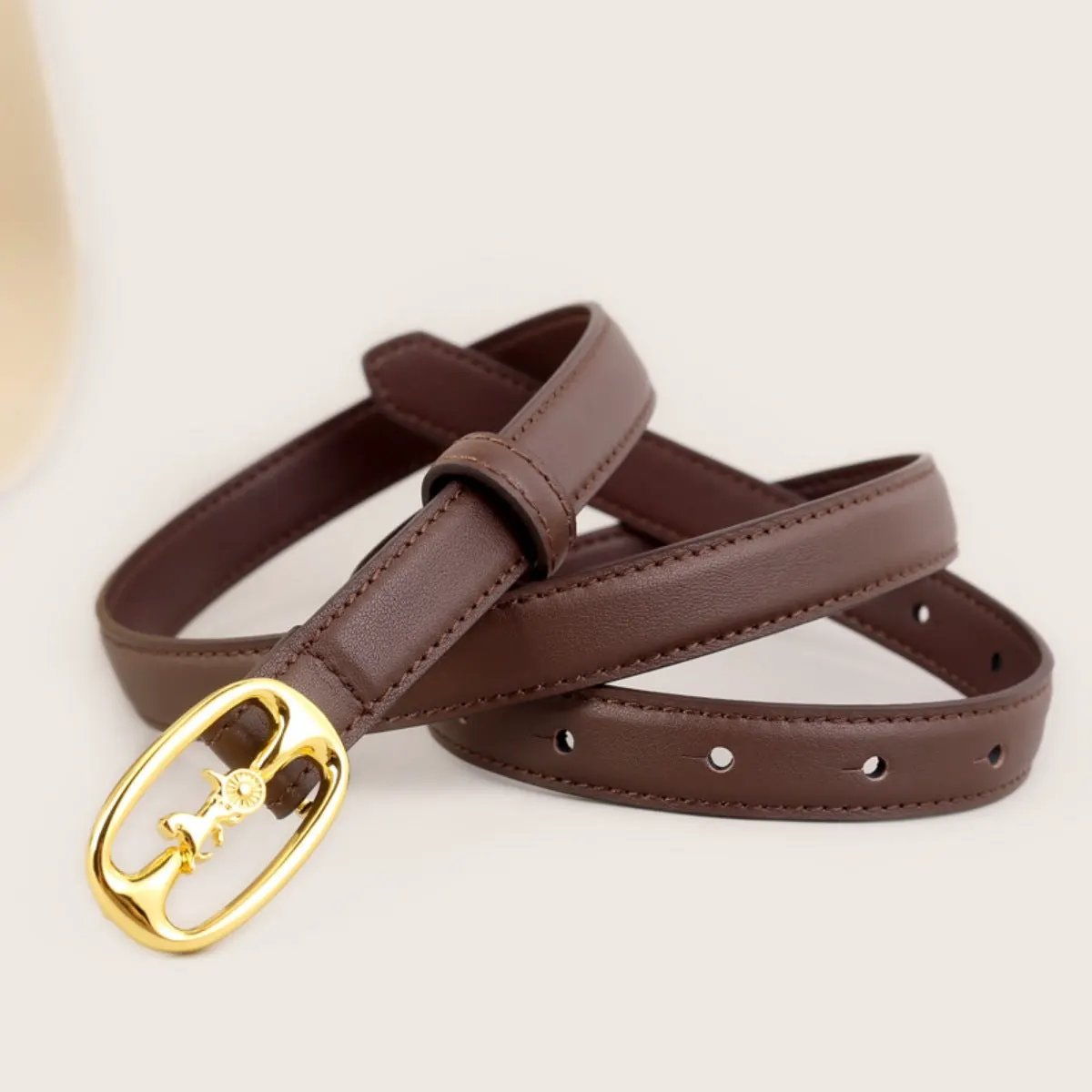 Leather Belt with Horse Carriage Buckle by Trendsi