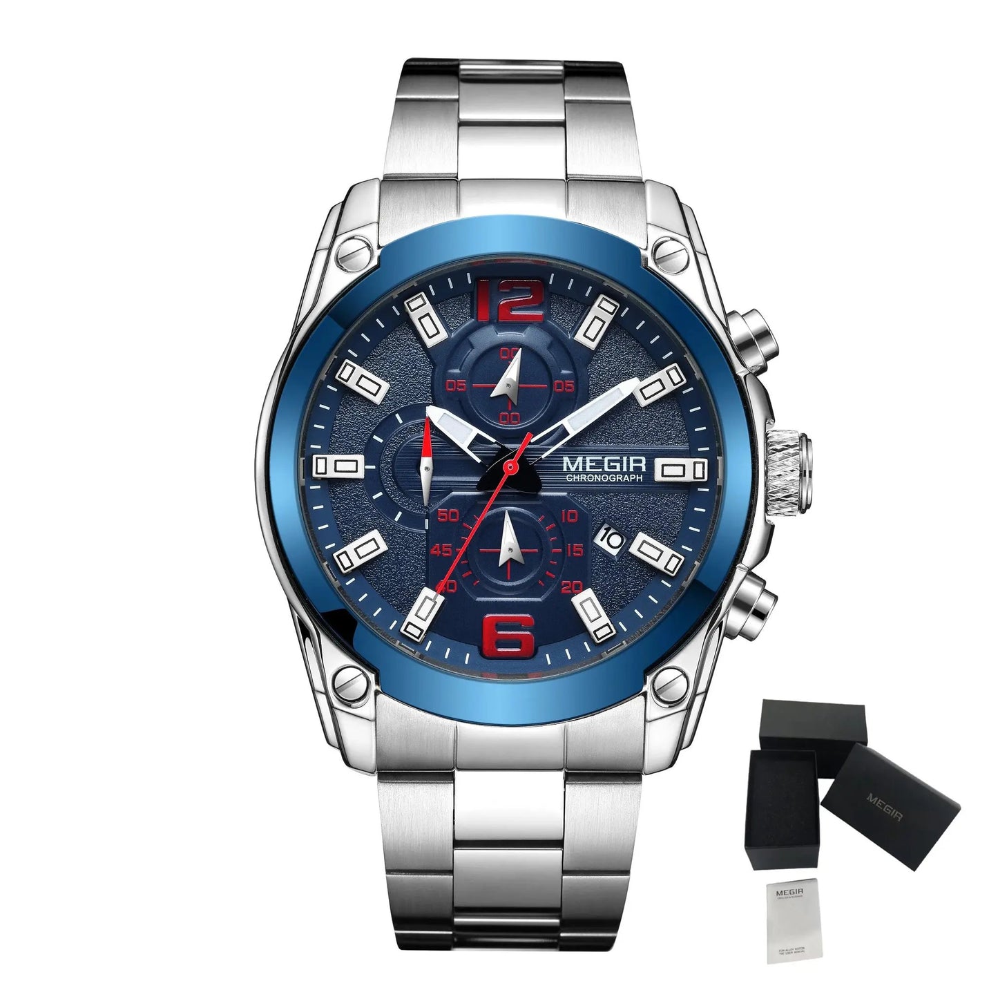 MEGIR Luxury Men Business Casual Wristwatch Chronograph Stainless Steel Waterproof Luminous Quartz Watch Clock Calendar Reloj Hombre 2063 by MEGIR WATCH GROUP