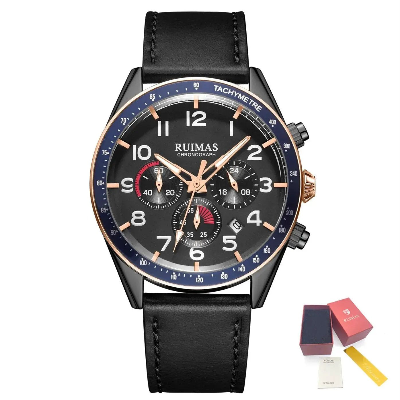 RUIMAS Luxury Brand Chronograph Watches for Men Fashion Leather Sports Military Wristwatch Luminous Clock Auto Date Reloj Hombre 574 by MEGIR WATCH GROUP