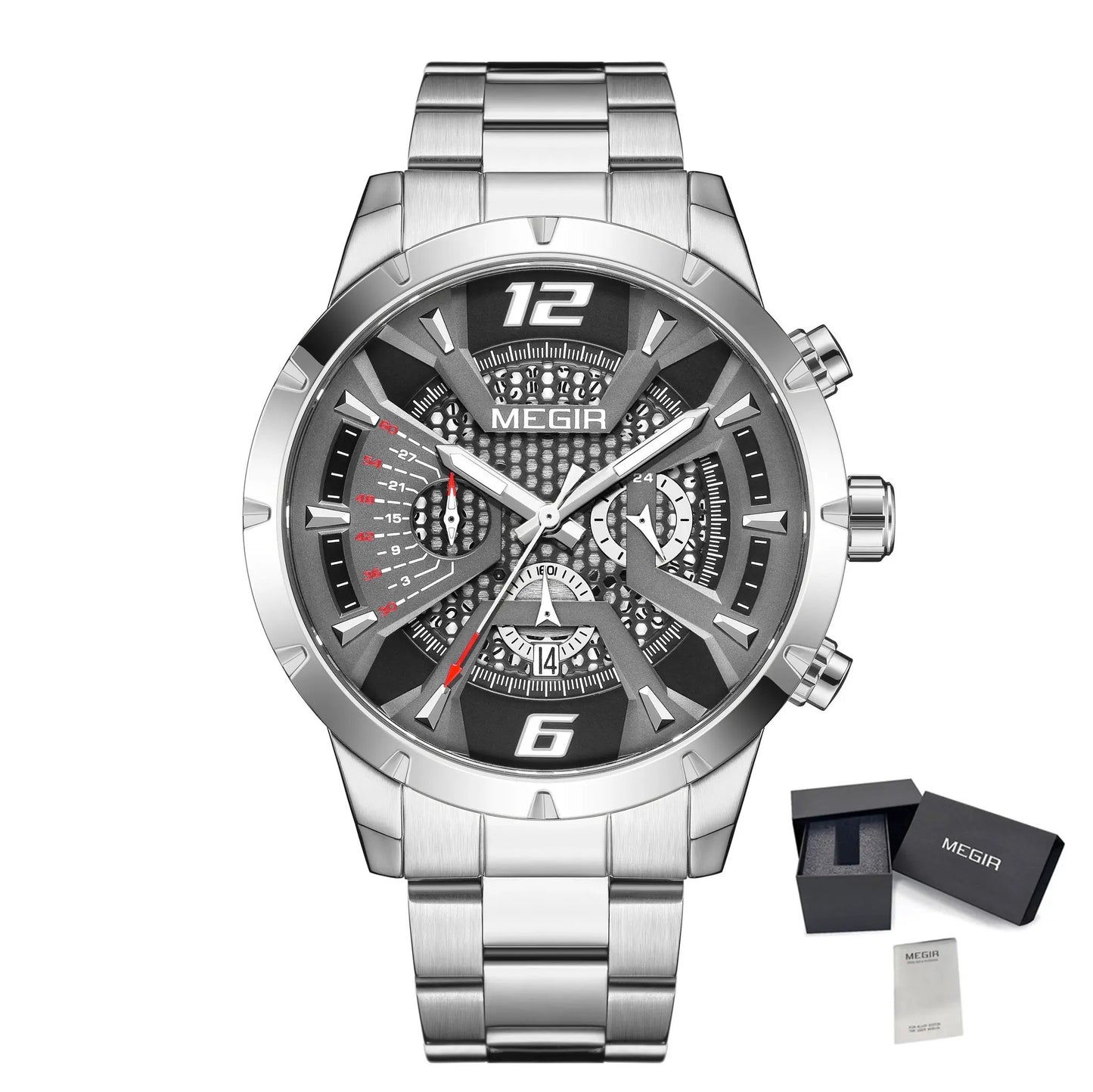 MEGIR Stainless Steel Bracelet Watch for Men Luxury Business Casual Quartz Wristwatch Date Clock Chronograph Big Dial Reloj Hombre 2221 by MEGIR WATCH GROUP