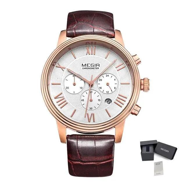 MEGIR Brown Retro Sports Quartz Men's Watches Large Dial Chronograph Clock Fashion Multifunctional Men Wrist Watch Montre Homme 2012 by MEGIR WATCH GROUP