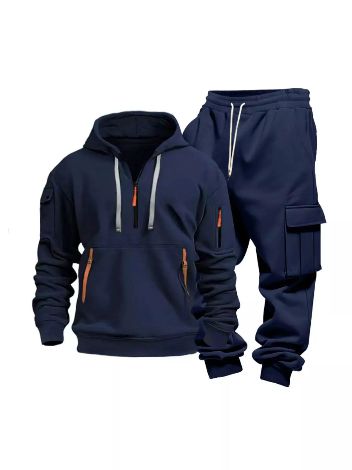 Men's Full Size Half Zip Hoodie and Cargo Pants Set Plus Size by Trendsi