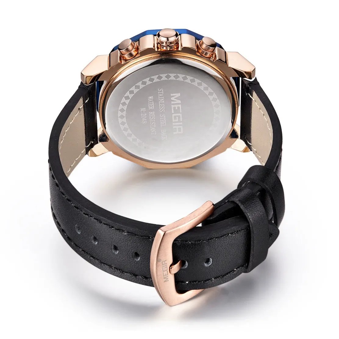 MEGIR Men's Sport Watch Large Dial Quartz Luminous Wristwatch Date Clock Fashion Relogio Masculino Leather Chronograph for Men 2048 by MEGIR WATCH GROUP