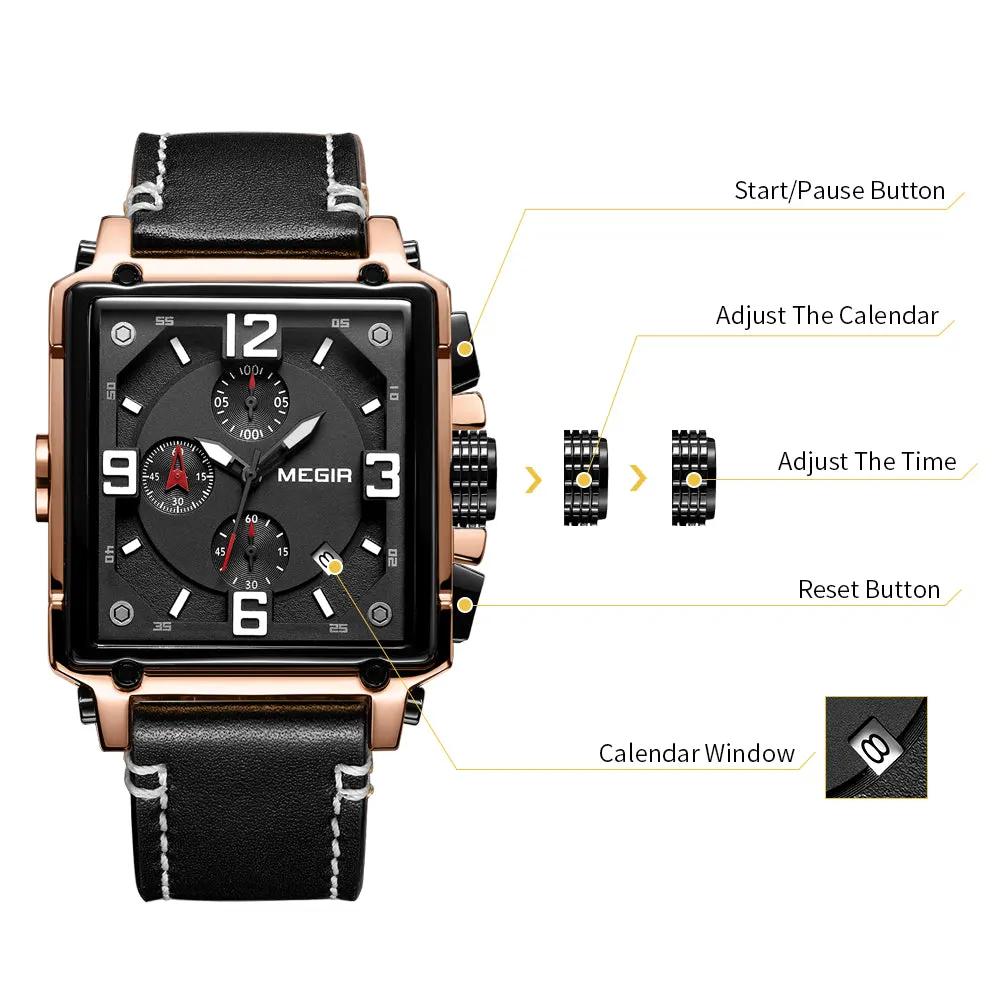 MEGIR Men Watch Top Brand Luxury Chronograph Quartz Watches Clock Waterproof Leather Strap Sport Military Wristwatch Relogio Masculino 2061 by MEGIR WATCH GROUP