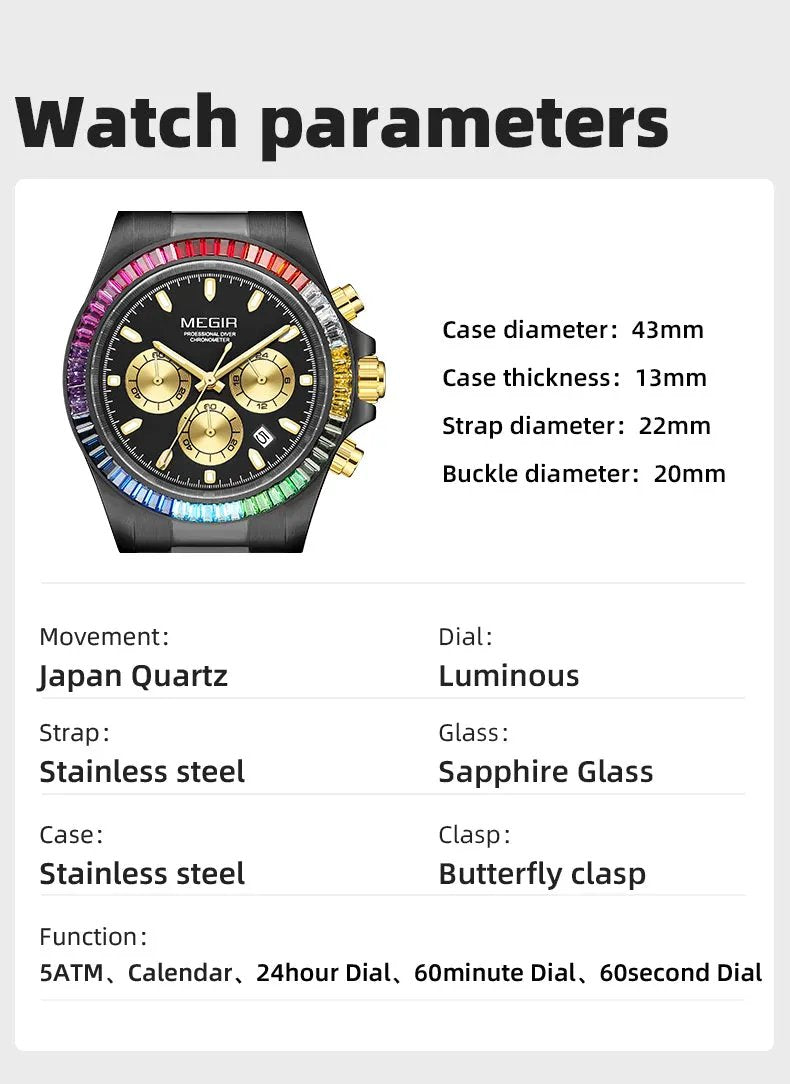 MEGIR Mens Watches Top Brand Luxury Business Wristwatches Stainless Steel Waterproof Date Quartz Chronograph Reloj Hombre 8410 by MEGIR WATCH GROUP