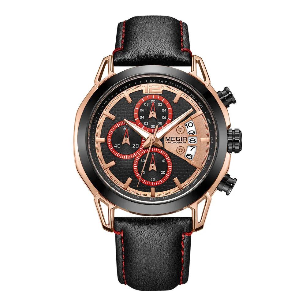 MEGIR Fashion Men Military Sport Watches Leather Strap Quartz Business Wristwatch Chronograph Waterproof Luminous Date Clock 2071 by MEGIR WATCH GROUP