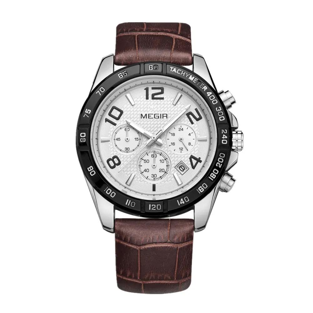 MEGIR Men Watch Top Brand Luxury Quartz Watches Waterproof Calendar Sport Wristwatch Leather Man Clock Chronograph Reloj Hombre 2014 by MEGIR WATCH GROUP