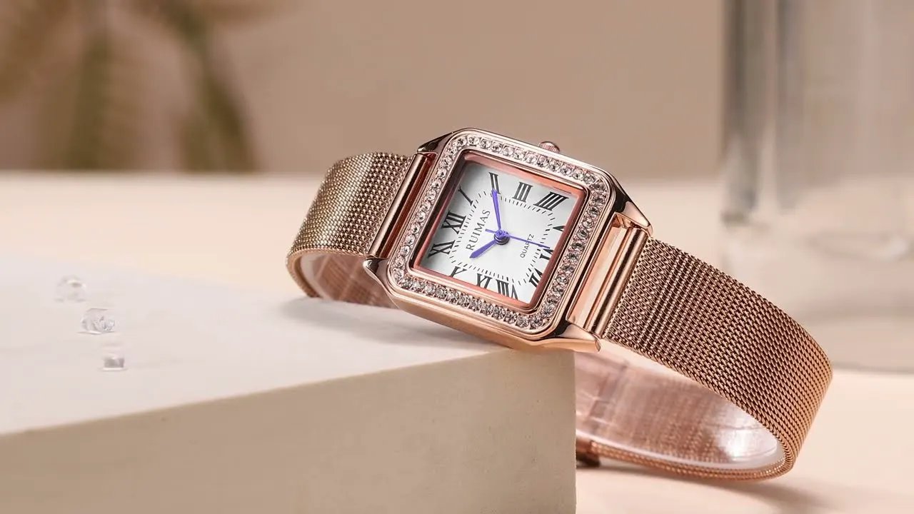 RUIMAS Fashion Stainless Steel Mesh Women Bracelet Watches Luxury Square Ladies Quartz Casual Wristwatches Female Dress Clock 336 by MEGIR WATCH GROUP
