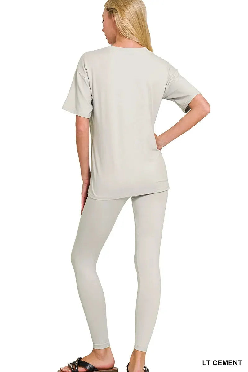 Zenana Brushed Dty Microfiber Short Sleeve Top and Pants Loungewear Set by Zenana