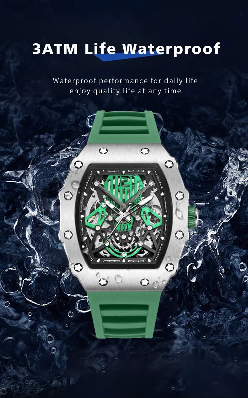 RUIMAS Luxury Watch Men Fashion Automatic Mechanical Watches Clock Silicone Strap Sport Casual Wristwatch Big Dial Reloj Hombre 341 by MEGIR WATCH GROUP