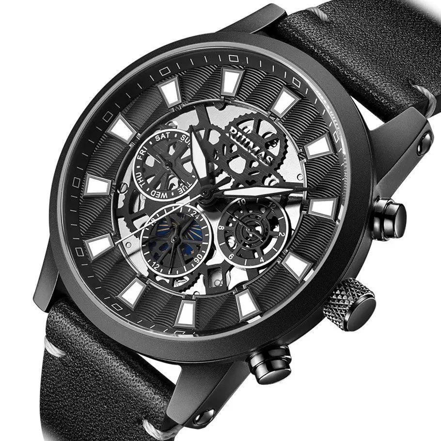 RUIMAS Fashion Men Watches Sapphire Automatic Mechanical Wrist Watch Waterproof Date Leather Casual Male Clock Montre Homme 6768 by MEGIR WATCH GROUP