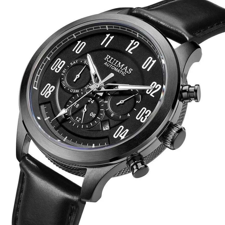 RUIMAS Luxury Casual Sport Watch for Men's Automatic Mechanical Watches Leather Luminous Man Clock Wrist Watch Chronograph 6785 by MEGIR WATCH GROUP