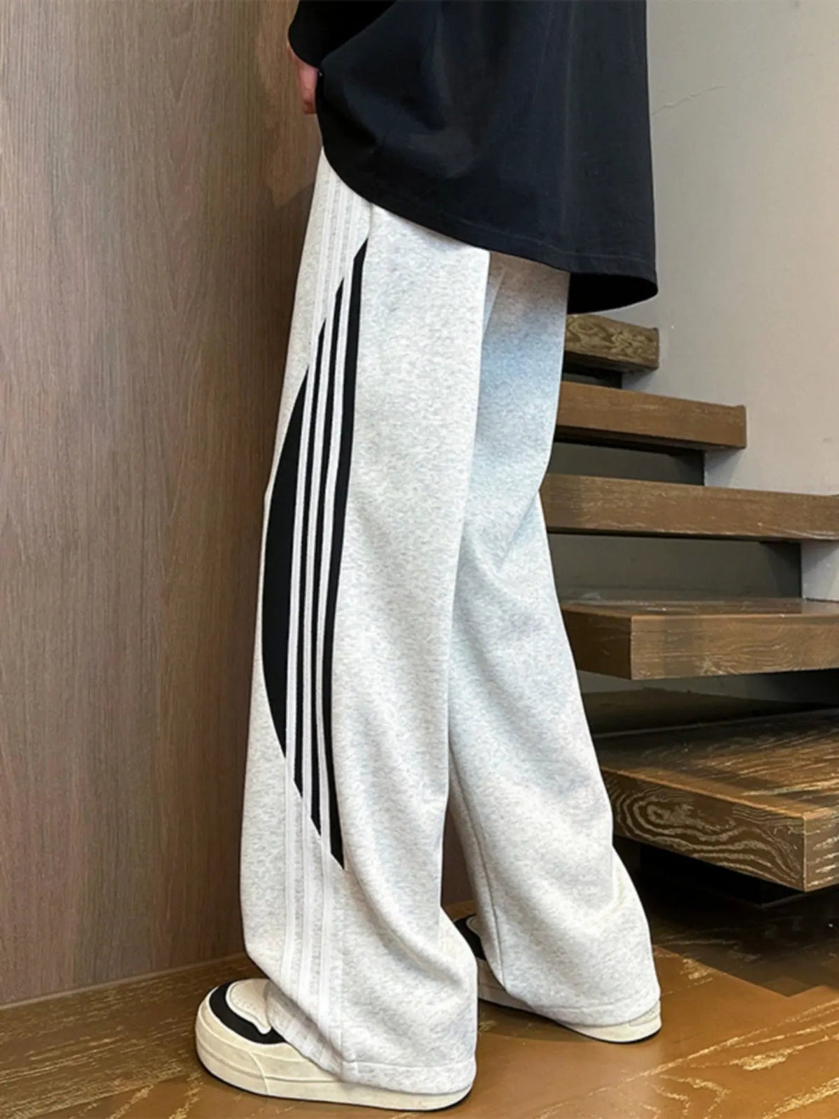 Men's Plus Size Striped Wide Leg Casual Pants by Partner Label