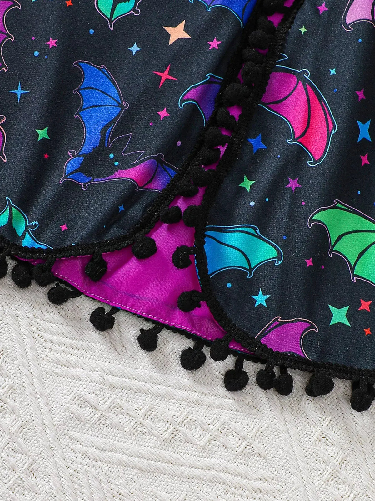 Children's Halloween Bat Print Hooded Cape and Tulle Dress Set by Trendsi