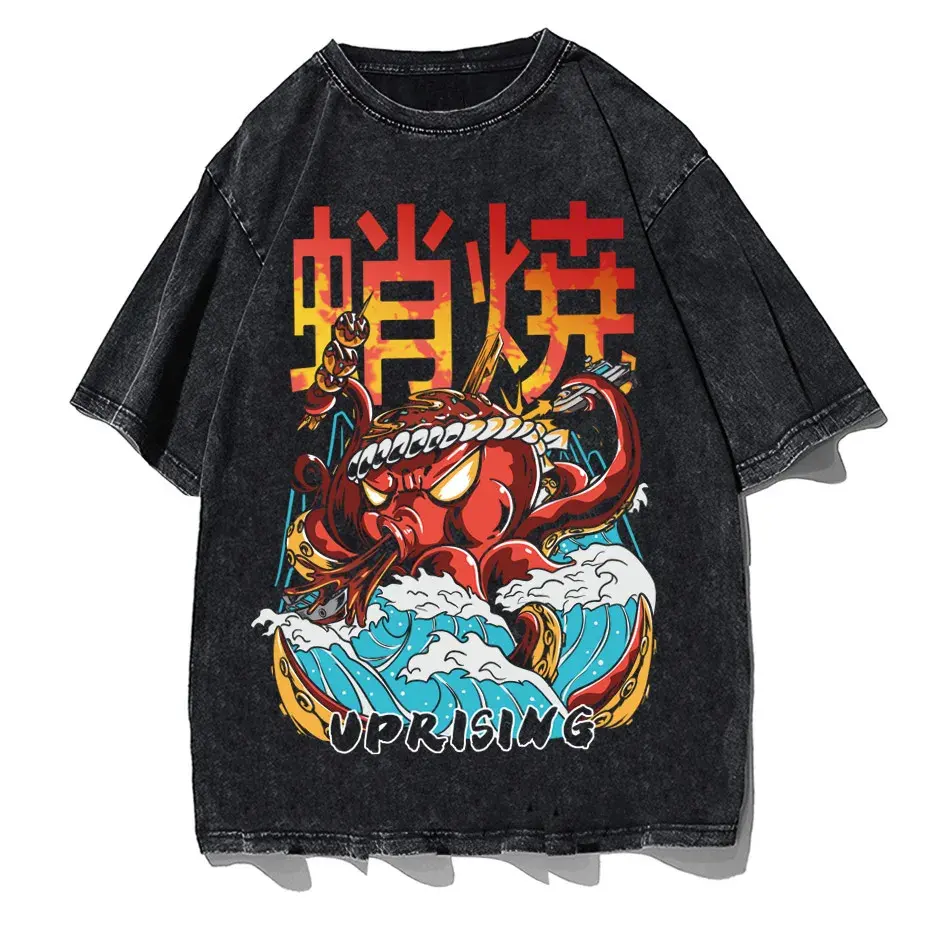 Anime Octopus Vintage Wash Harajuku T-Shirt Japanese Style Unisex by Vimost Shop