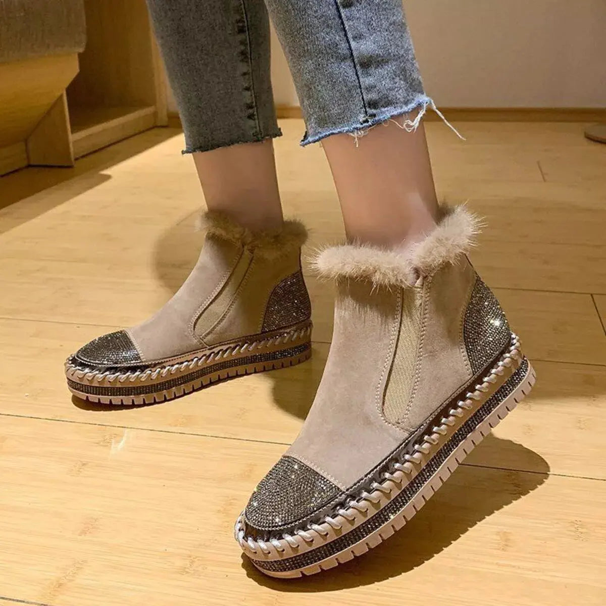 Rhinestone Platform Ankle Boots by Partner Label