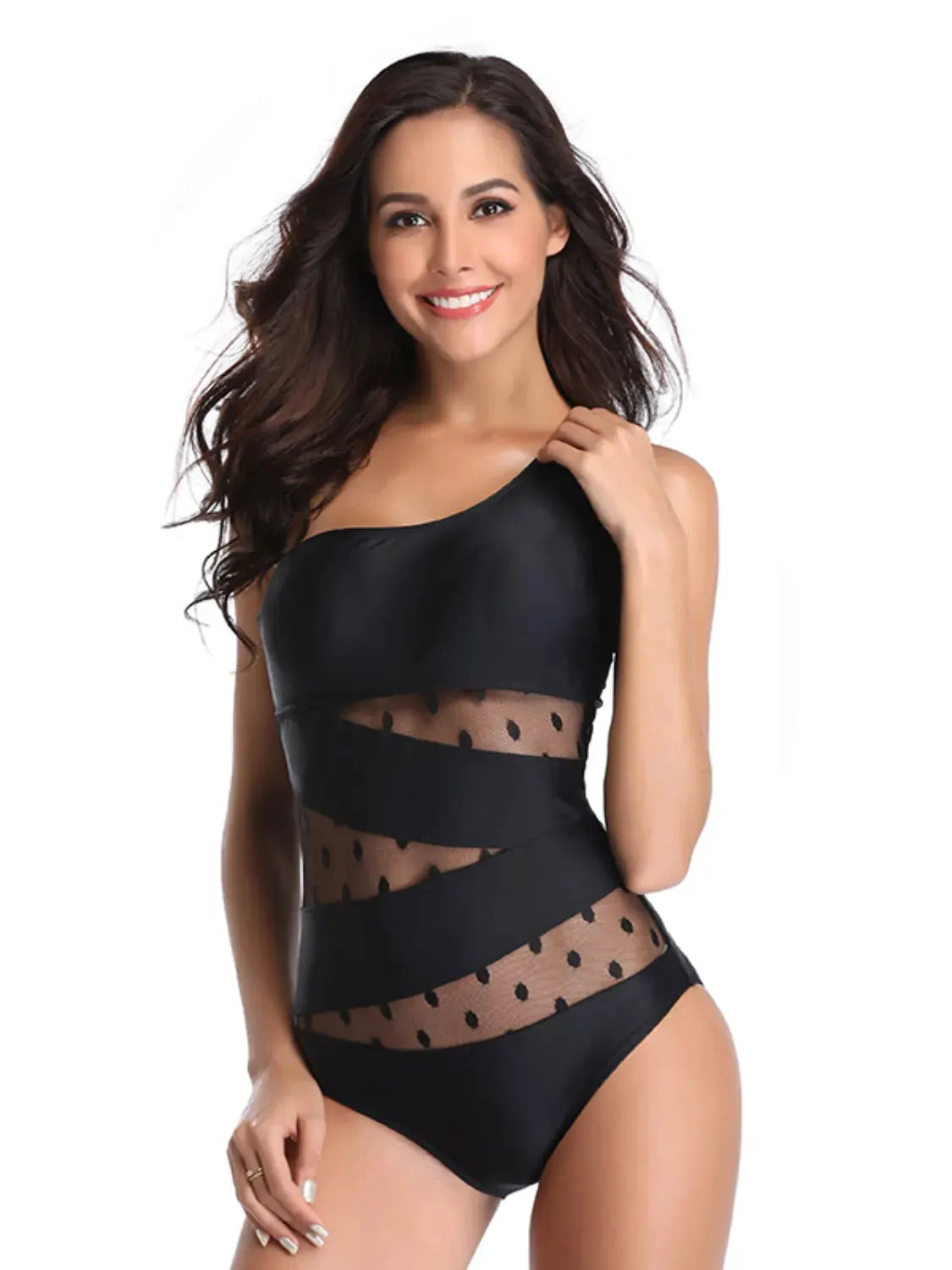 One Shoulder Polka Dot One-Piece Swimwear by Partner Label