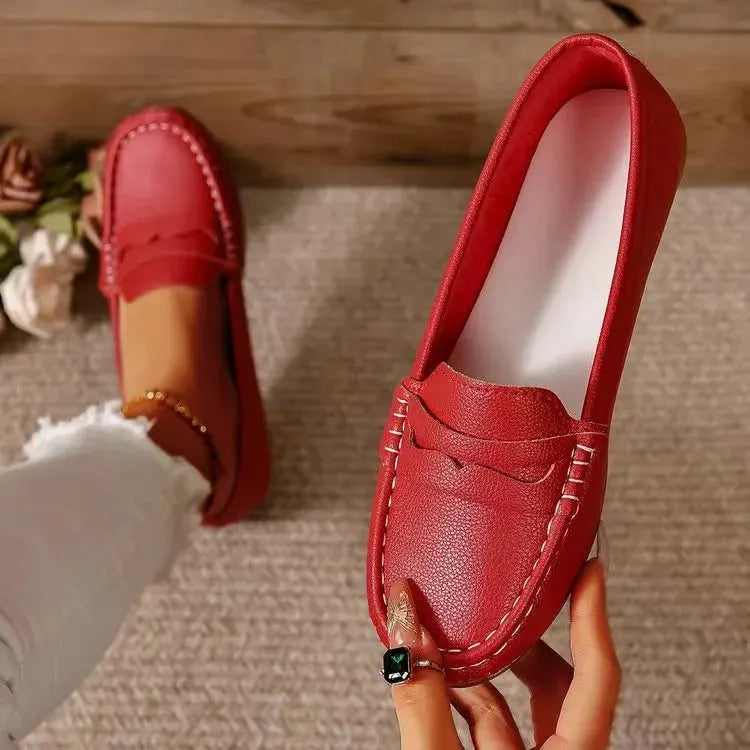 PU Leather Round Toe Flat Slip-Ons by Partner Label